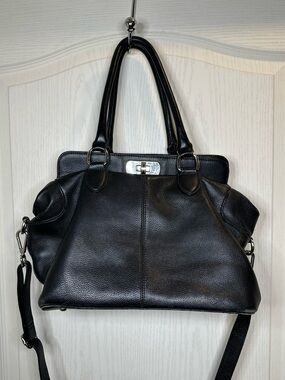 Danier Black Leather Shoulder Bag with Turn-Lock Detail
